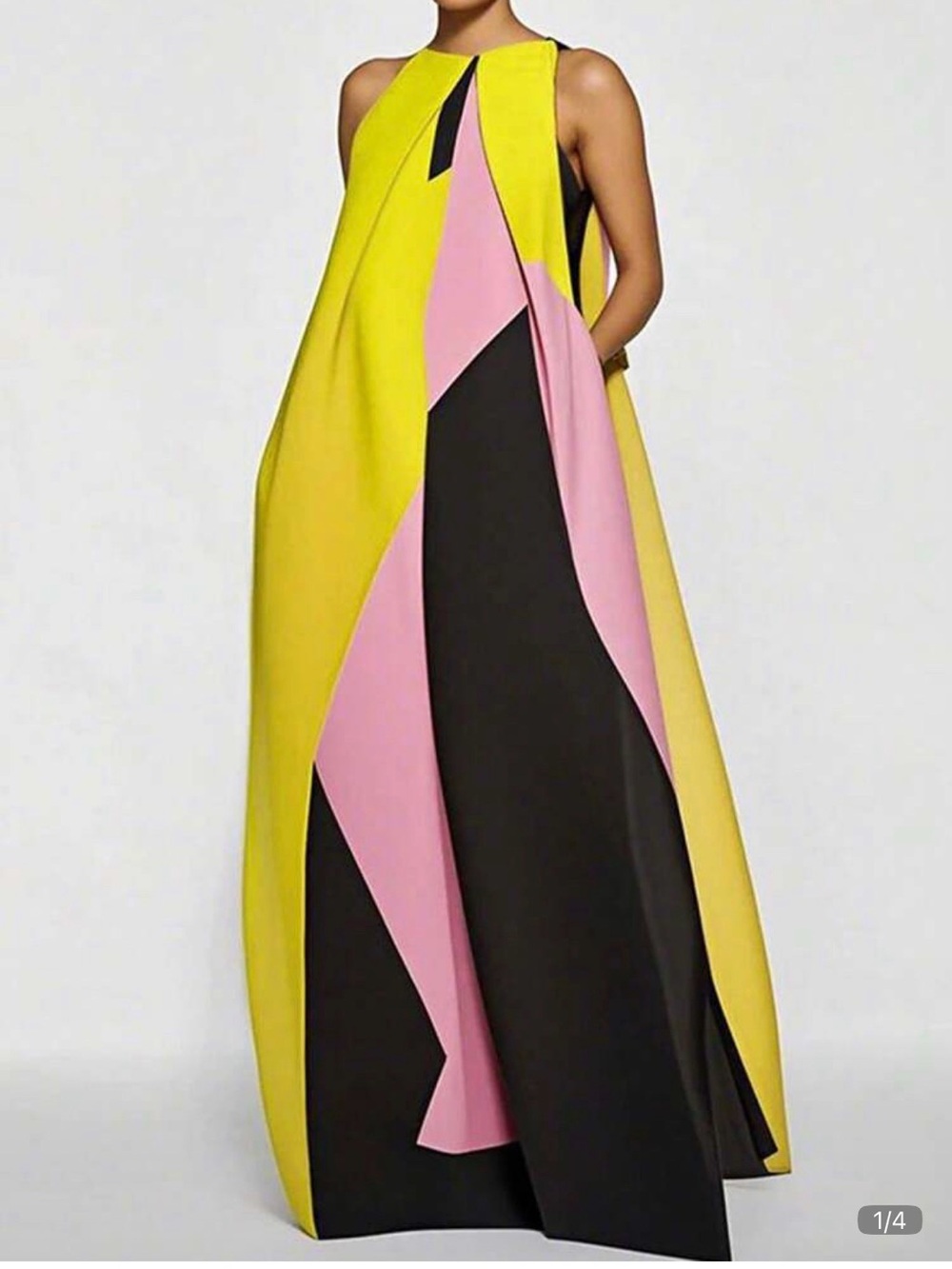 SHEIN Yellow Pink Black Colorblock Maxi Gown - Picture 4 of 4